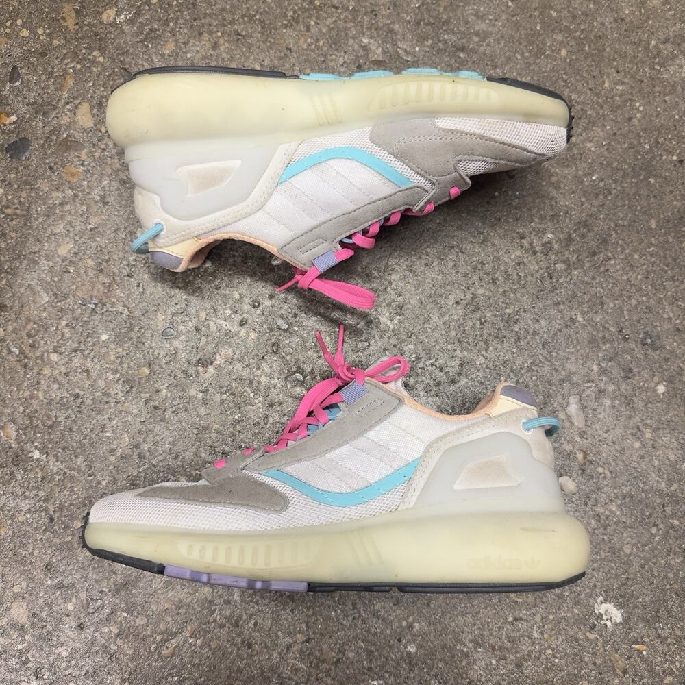 Adidas ZX 5K Boost Womens 5.5 White Pink Turquoise Running Shoes GW0821 Used